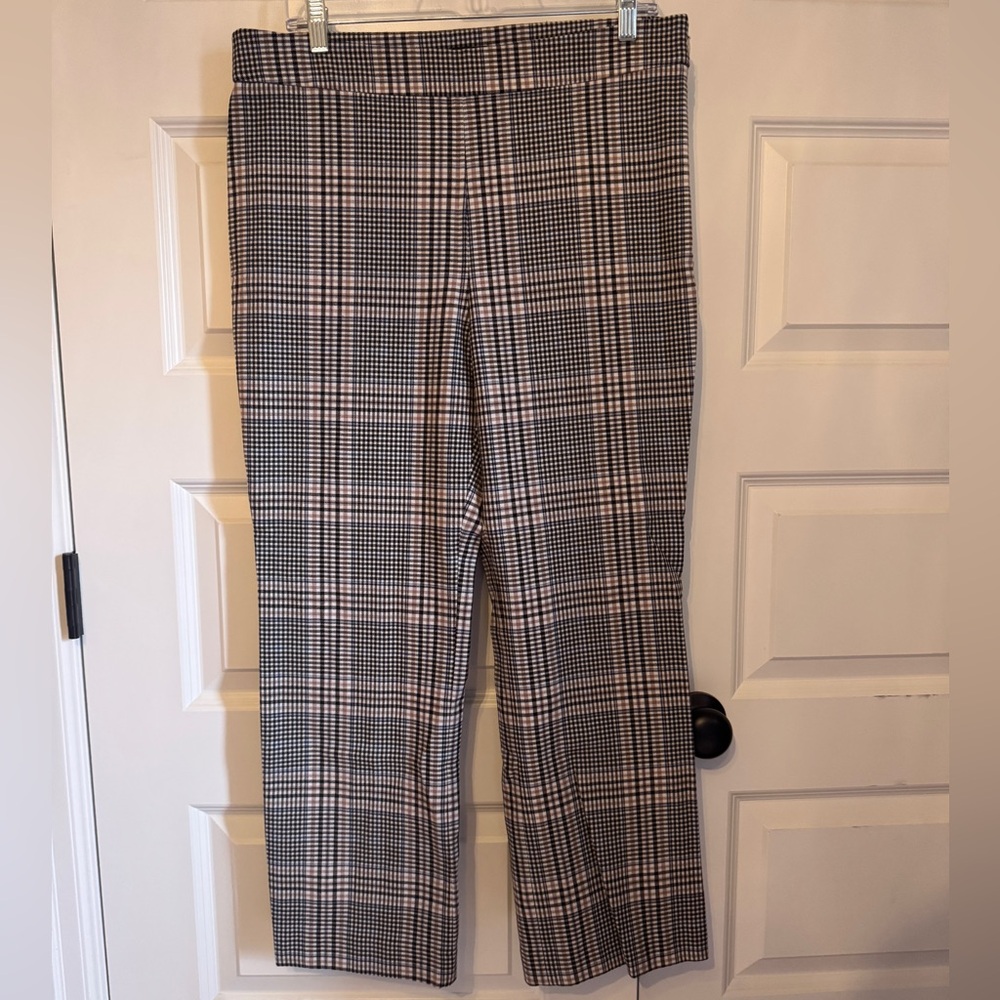 Ann Taylor Black White Plaid Straight Leg Trousers Work Pants Size 10